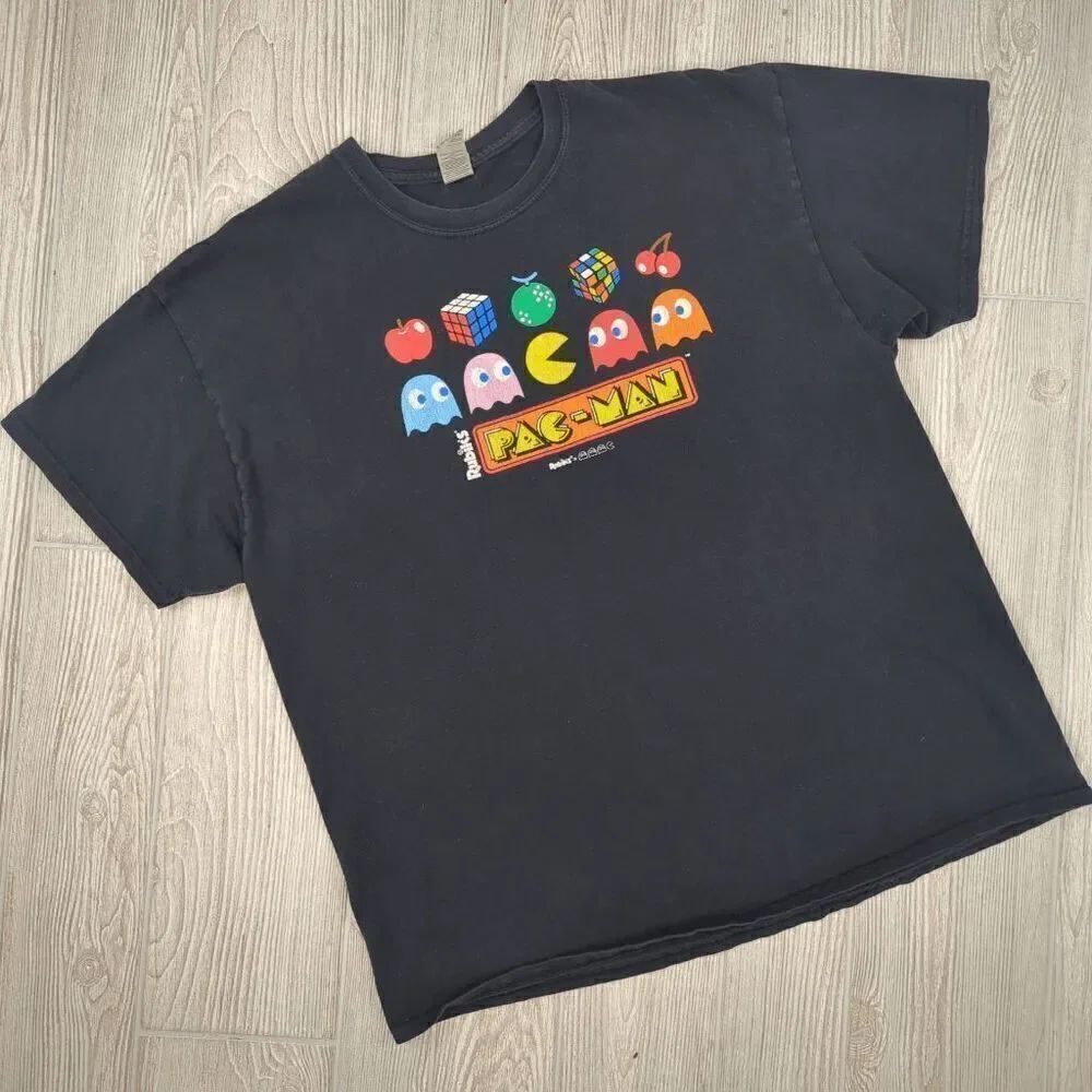 Pac-Man x Rubiks Cube Retro Games T-Shirt Men's Size XL Black Tshirt